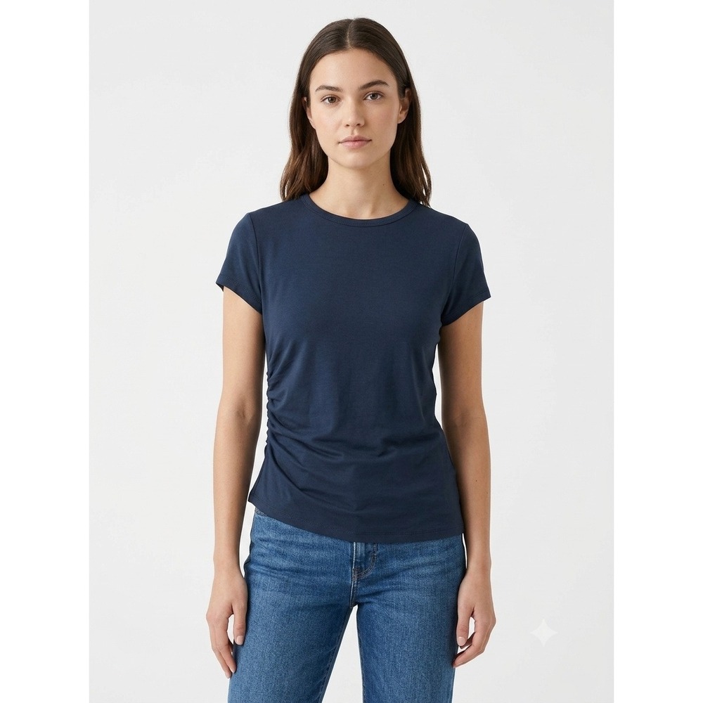 Madewell Top Large Classic Navy Blue Asymmetric Ruched Tee Allday Jersey NZ390